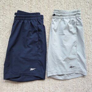 Bundle of 2 Reebok Training Woven Athletic Shorts Mens Small Navy Blue Gray Grey